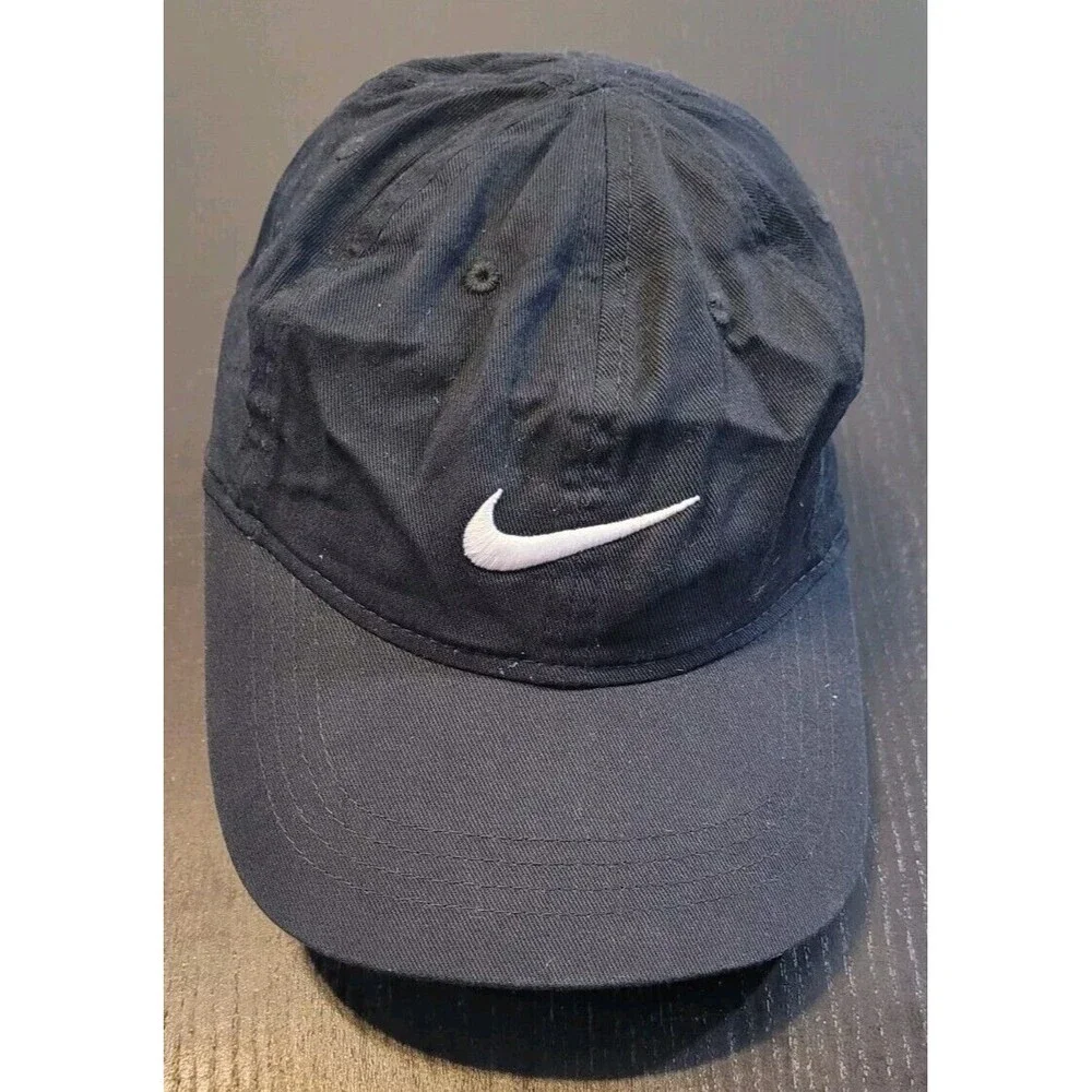 Nike Child Size Hat Black With White Swoosh Adjustable Strap JUST DO IT